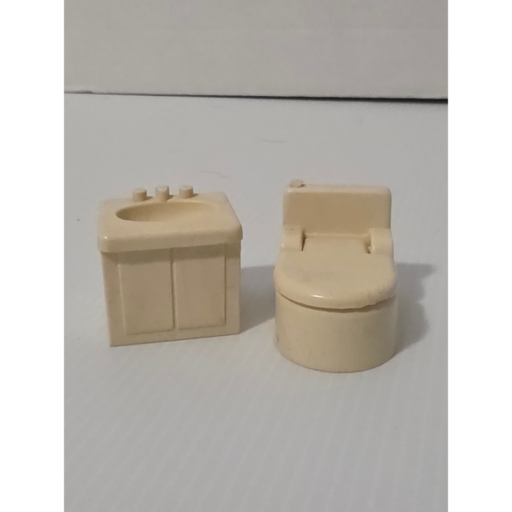 Fisher-Price Little People Bathroom Sink Toilet Set Cream Fair 1970s Vintage
